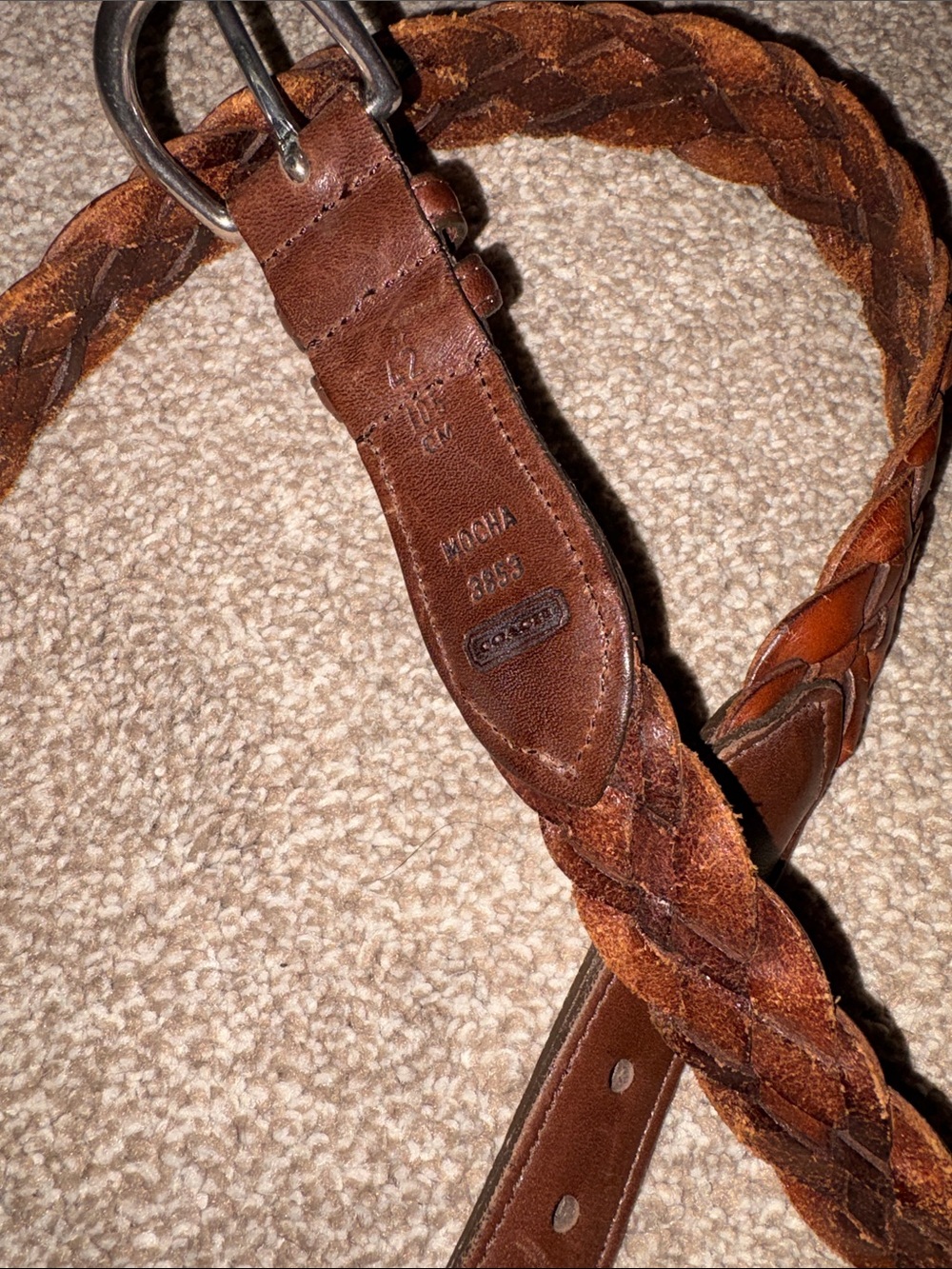 Coach Mocha Braided Leather Belt with Silver-Tone Buckle